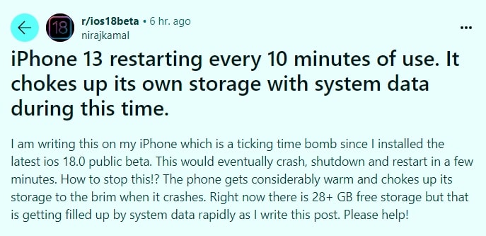 iphoneがios 18アップデート後に再起動し続ける reddit