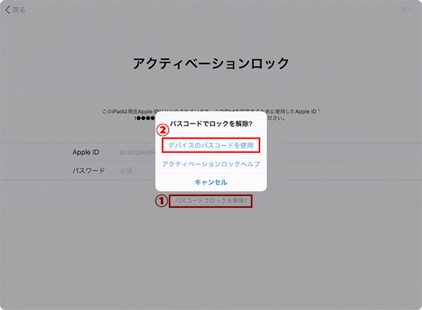 パスコードを入力してiPad miniのアクティベーションロック強制解除