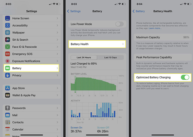 バッテリー充電の最適化をオフにする